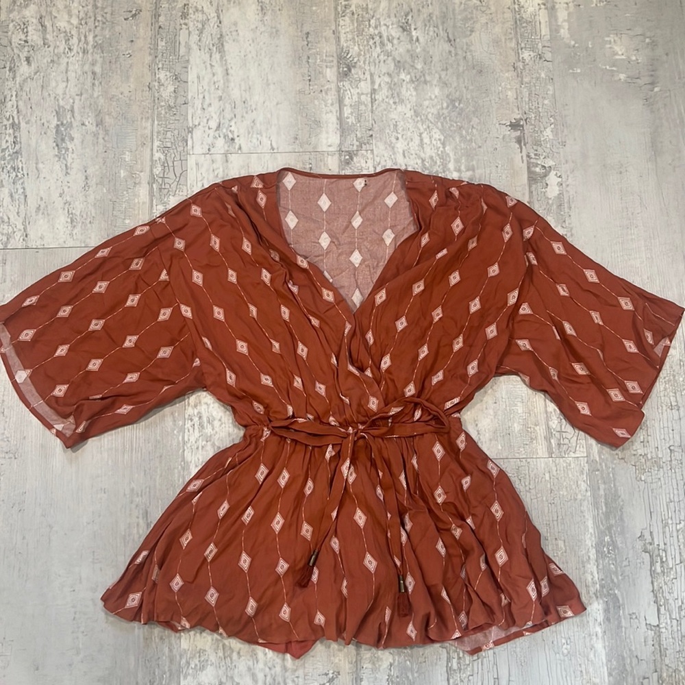 Orange and White Print Romper